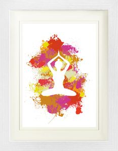 Silhouetten Gerahmtes Bild Mit Edlem Passepartout | Wand-Bilder | Im Bilderrahmen - Yoga Lotos Pose, Farbkleckse (40 x 30 cm)