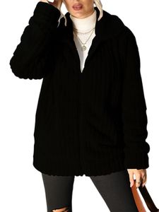 Damen Shaggy Mockt Winter Warm Warmes Festmantel Flauschiger Mit Taschenjacke,Farbe:Schwarz,Größe:L