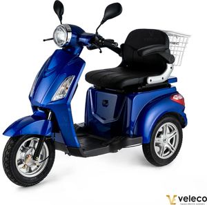 VELECO ZT15 Elektromobil - 3-Rad Mobilitätsroller - Elektromagnetische Bremse - Montiert und fahrbereit - Seniorenmobil - Alarm - 800W (Blau)