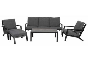 Stuhl-Sofa Lounge-Set Bezano | mit 3-Sitzer Sofa | Matt Schwarz/Grau | Aluminium