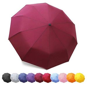 Regenschirm, Kompakt Taschenschirm mit Auf-Zu-Automatik - Sturmfest bis 140 km/h, Schirm für Klein, Leicht, Windsicher(Weinrot/Neu)