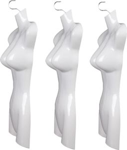 3er Set Torso Weiblich - 72 cm Damentorso aus Kunststoff - Oberkörper Halbplastik in Farbe weiß - Mannequin Büste - 3 Stück Halbplastischer Damenbody - Puppe Figur - Schaufensterpuppe mit Haken