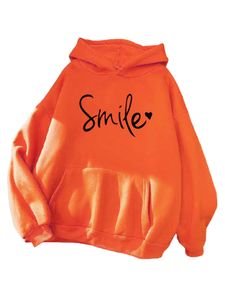 Damen Kapuzenpullover Lächeln Hoodies Pullover Freizeitbrief Sweatshirt Herbst Top Orange,Größe XL