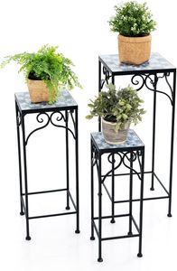 COSTWAY Blumenständer Mosaik 3er Set, Blumenhocker Garten Quadratisch, Blumentreppe Metall, Gartentisch Beistelltisch Mosaiktisch, Pflanzenständer Pflanzenhocker, für Terrasse Balkon Zuhause, Blau