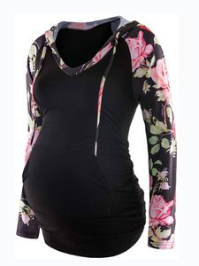 Damen Umstandsoberteile Kordelstring Mutterschaft Langarmshirts Schwangerschaft Pullover Blütenhülle,Größe 2xl