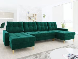 Ecksofa SCANDI U-form Sofa Mit Schlaffunktion Wohnlandschaft Wohnzimmer U Couch - Grün