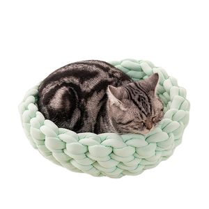 Kočičí pelíšek Omyvatelný polyesterový pletený pelíšek - místo na spaní pro kočky a malé psy, polštář pro kočky, kulatý pelíšek o rozměrech 30x30 cm, zelený