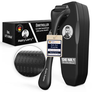 Hairy Larry® Bartroller 0.5mm – extra ECHTE NADELN für mehr Bartwuchs – professionelles Beard Roller Dermaroller Set für mega Bart Wachstum