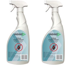 INSIGO 2x750ml Anti-Flohspray, Mittel gegen Flöhe, Flohschutz, Katzenfloh, Hundefloh, Insektenschutz, gegen Ungeziefer & Parasiten, Innen & Außen