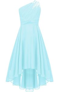 Elegantes Ein-Schulter Hochzeitskleid für Mädchen | Festliches Blumenmädchenkleid | Lang, ideal für Abendveranstaltungen | Größe 134-140 cm