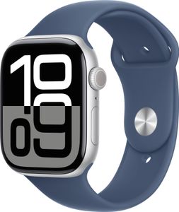Hodinky Watch Series 10 GPS + Cellular, hliníkové pouzdro 46 mm stříbrné, sportovní náramek denim - M/L