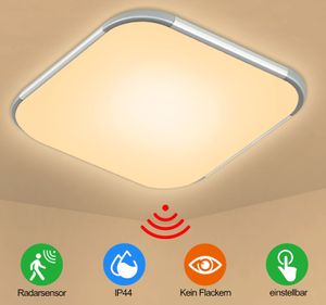 LZQ 24W LED stropné svietidlo s detektorom pohybu Teplý biely radarový senzor Stropné svietidlo 30x30cm Senzorové svietidlo IP44 Vodotesné, štvorcové