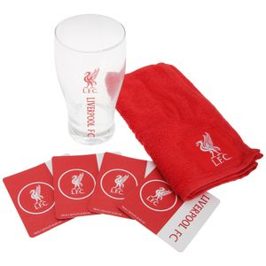 Futbalový barový set, pohár na pivo, uterák a pivný tácka s logom FC Liverpool SG2886 (jedna veľkosť) (červená/biela)