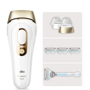 Braun IPL Silk-expert Pro 5, dauerhaft sichtbare Haarentfernung Weiß/Gold, PL5358; Neu für den Intimbereich