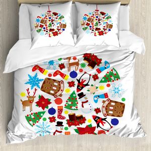 ABAKUHAUS Weihnachten Bettbezug Set für Einzelbetten, Traditioneller Noel Joy, Milbensicher Allergiker geeignet mit Kissenbezug, 200 cm x 200 cm - 80 x 80 cm, Mehrfarbig