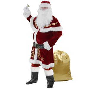 Weihnachtsmann Männer 12-teilige erwachsene Weihnachtsfeier Rollenspiel roter Luxus Samt Weihnachtsanzug,L