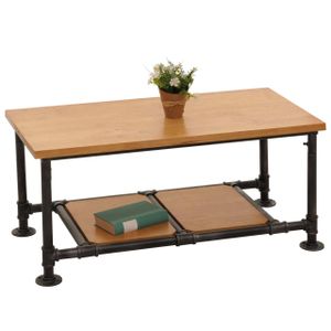 Couchtisch HWC-N27, Wohnzimmertisch Tisch Sofatisch Beistelltisch, Industrial Massiv-Holz Metall 48x100x50cm  natur