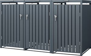 ML-Design 3-zásobník na 3 koše, 240L 200x80x116,3 cm antracitová farba, oceľ, odolný voči poveternostným vplyvom/uzamykateľný