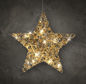 LED Deko Stern Gold mit Timer - 30 cm - Weihnachtsstern zum Hängen warm weiß beleuchtet