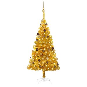 vidaXL Künstlicher Weihnachtsbaum Beleuchtung & Kugeln Gold 150 cm PET