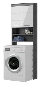 Waschmaschinenschrank "Scout" in weiß Hochglanz und Rauchsilber grau Waschmaschinen Überbau 63 x 191 cm