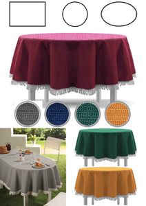 Tischdecke Gartentischdecke einfarbig mit Fransen Classic viele Größen Formen Rechteckig Oval Rund Farbe: Grau Größe: ca. 150x210 cm Oval