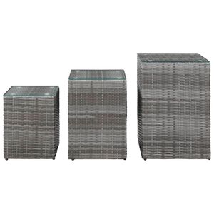 vidaXL Beistelltische 3 Stk. mit Glasplatte Grau Poly Rattan