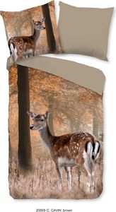 Good Morning Bettwäsche "Gavin" mit Hirsch im Wald - Braun - 135 X 200 cm  - 100% Baumwolle