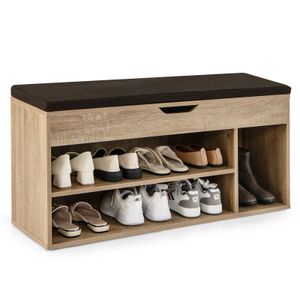 COSTWAY Schuhbank mit Sitzfläche, Regal & Stauraum, 104 x 30 x 48 cm, Sitzbank Schuhregal, Schuhablage Schuhschrank aufklappbar, Natur