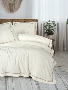 L'Essentiel Linge de Maison, zestaw podwójnej poszwy na kołdrę, Banded - Brown, 85% bawełna / 15% len, brązowy, 200 x 220 cm
