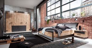 Detroit Schlafzimmer Komplettset Plankeneiche 3, LED-Beleuchtung:mit LED-Beleuchtung