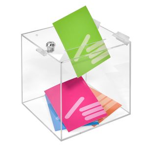 Losbox aus Acrylglas mit Schloß in 200x200x200mm - Zeigis® / Spendenbox / Aktionsbox / Gewinnspielbox / transparent / durchsichtig / Acryl /abschließbar