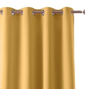 Gardine mit Ösen Vorhang Blickdicht Ösenvorhang Ösengardine Vorhänge 140 (B) x 250 (L) Senf 1 er Pack