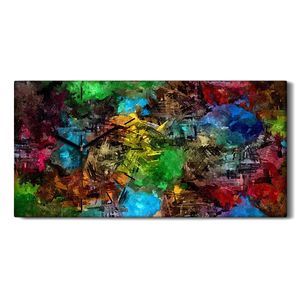 Wohnzimmer-Bild Leinwand Uhr 60x30 abstraktes psychedelisches Aquarell - schwarze Hände