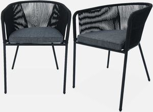 sweeek - 2er-Set Gartensessel aus verzinktem Stahl mit Seilbespannung - Schwarz