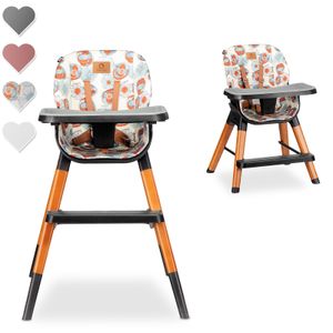 Lionelo Mona 4v1 Vysoká židle Dětská vysoká židle Cestovní židle s plným nastavením Konstrukce z bukového dřeva a PP plastu 5bodové bezpečnostní pásy dva tácy