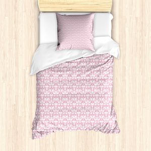 ABAKUHAUS rosa Damast Bettbezug Set für Einzelbetten, Romantische Abstrakte Kunst, Milbensicher Allergiker geeignet mit Kissenbezug, 135 cm x 200 cm - 80 x 80 cm, Hellrosa und Weiß