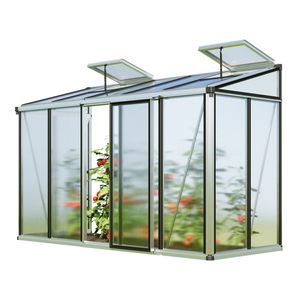 GFP Gewächshaus Anlehngewächshaus Flora 25 - Aluminium - 324x142 cm - 16 mm Polycarbonat-Platten