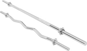 GORILLA SPORTS® Hantelstangen Set - inkl. Langhantelstange 170cm, SZ Curlstange 120cm, Sternverschlüsse, 30mm, gerändelt, verchromt, Silber - Langhantel-Stange, SZ-Stange