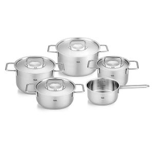 Fissler Pure Collection / Edelstahl-Kochtopfset, 5-teilig, Töpfe mit Metall-Deckel (3 Kochtöpfe,1 Bratentopf 1 Stielkasserolle) - Induktion