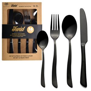 Karl Hausmann Besteck Set Twist, 16-teilig Besteck für 4 Personen, Besteck Edelstahl, Schwarz