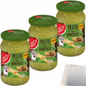 Gut& Pesto alla Genovese cremig mit italienischem Hartkäse und Basilikum 3er Pack (3x190g Glas) + usy Block