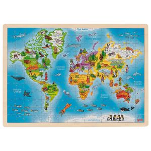 goki 57460 Einlegepuzzle Welt 46,5 x 33 x 1 cm, Holz, 192 Teile, bunt