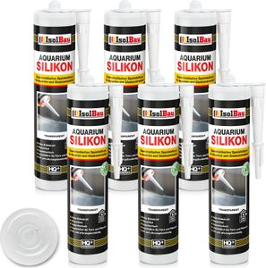 Isolbau Aquarium Silikon 6 x 300 ml Transparent - Dauerelastisches Spezial-Silikon für Aquarien & Glaskonstruktion - Für Innen- & Außenbereich – Kartusche