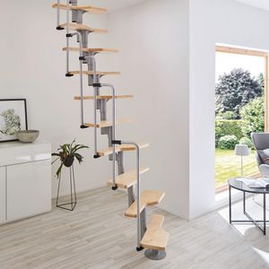 Raumspartreppe Minka Twister mit 13 Stufen, 245 - 315 cm Geschosshöhe | Mittelholmtreppe | Sambatreppe mit 35 mm Stufen aus massiver Buche