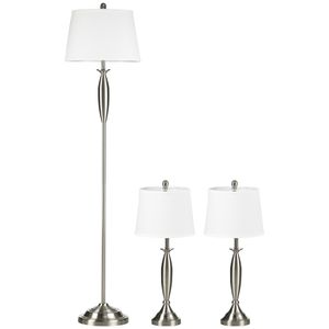 HOMCOM 3-teiliges Stehlampen-Set inkl. 1 Stehleuchte, 2 Tischleuchten, Tischlampen-Set mit E27 Fassung, für Wohnzimmer, Schlafzimmer, Silber+Weiß