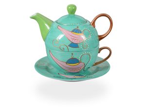 Tea for one Set "Kira" / Teeset / Teekanne 400ml, hellgrün, handbemaltes Porzellan
