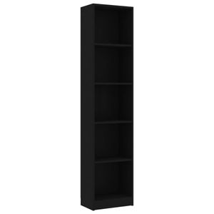 vidaXL Bücherregal 5 Fächer Schwarz 40x24x175 cm Holzwerkstoff