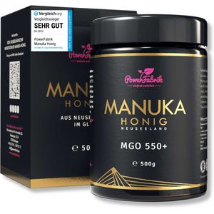 Manuka Honig | MGO 550+ | 500g | HALAL | Das ORIGINAL aus NEUSEELAND | Im Glas | 100% natürlich | PowerFabrik