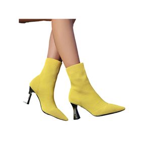 Damen Stiefeletten Elastischer Stiefel Socke Klobige Absatz Anti Slip Comfort Freizeitschuhe Gelbe feine Ferse,Größe:EU 41